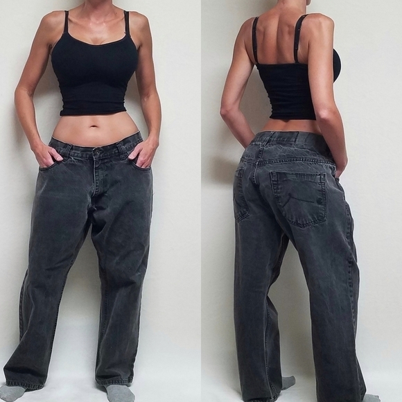 VINTAGE 90s Rocawear Original Fit Black Distressed Plus Size Straight Leg Jeans - Picture 1 of 14
